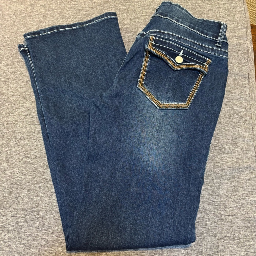 Flamingals Stitch Detail Dual Button Mid Waist Bootcut Jeans